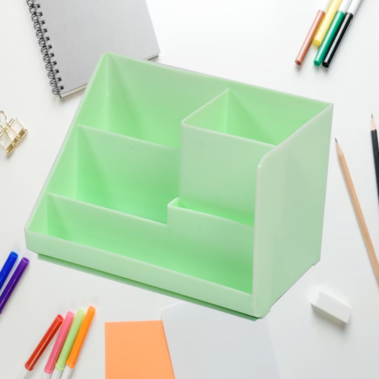 4521 Stationary Holder Desk Organizer Space Saver Storage Stand Pen, Pencil Holder Multi Compartments Stationery Holder ( Color Box ) DeoDap 4521 Stationary Holder Desk Organizer Space Saver Storage Stand Pen, Pencil Holder Multi Compartments Stationery Holder ( Color Box ) DeoDap
